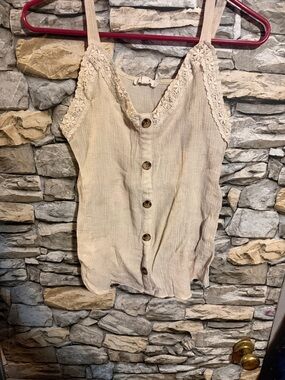 Cream Lace-Trim Button-Front Cami Top - Women's